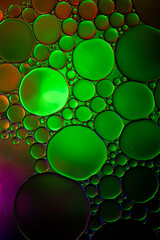 Macro close up of water bubbles with copy space on green background