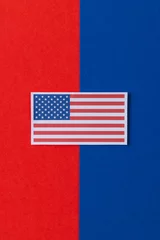 Fotobehang Centraal-Amerika  High angle view of flag of united states of america with copy space on blue and red background