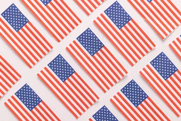 Foto op Plexiglas Centraal-Amerika  High angle view of rows of flags of united states of america on white background