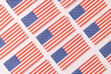 Foto op Plexiglas Centraal-Amerika  High angle view of rows of flags of united states of america on white background