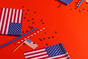 Fotobehang Centraal-Amerika  Red, blue and white stars and flags of united states of america with copy space on red background