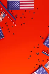Vlies Fototapete Zentralamerika Red, blue and white stars and flags of united states of america with copy space on red background