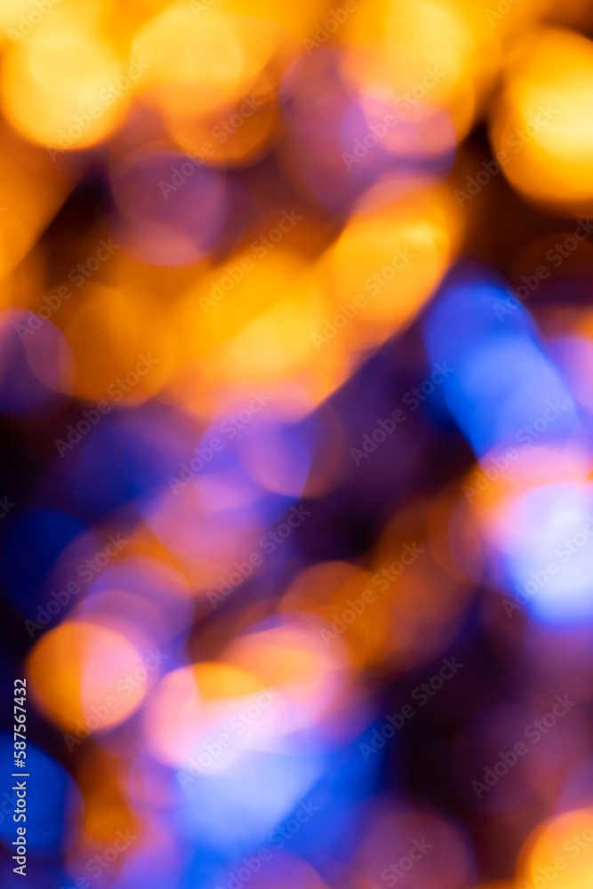 Poster close up of shiny multi coloured bokeh background with copy space