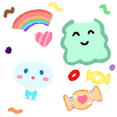 Icon cartoon cute breads and coffee egg flower colorful note template portfolio design by me no background