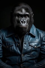 Fototapeta na wymiar Illustration of a gorilla wearing a leather jacket created with Generative AI technology
