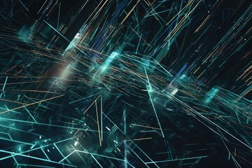 Naklejka na ściany i meble image that resembles a circuit board or a network of wires. metallic colors and sharp, angular lines to create a futuristic, technological feel background Generative AI