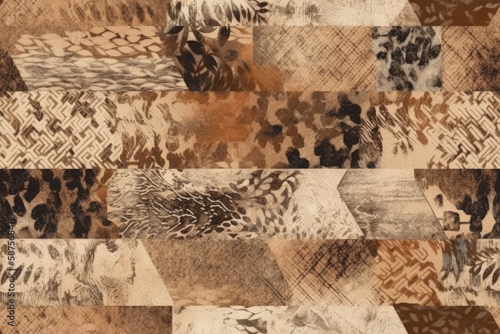 Poster colorful patchwork rug with various patterns and textures. generative ai