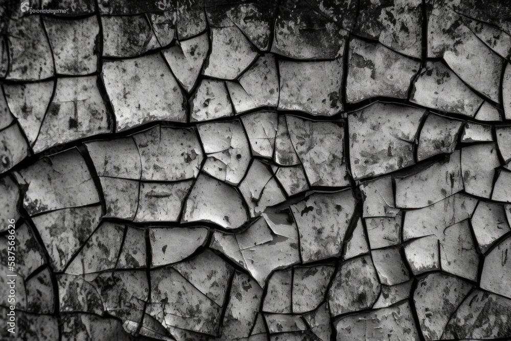 Poster monochromatic image depicting a fractured surface. generative ai