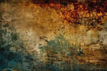 abstract painting featuring a mix of brown and blue hues. Generative AI