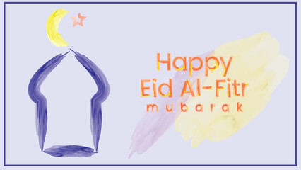 abstract watercolor with lettering happy eid al-fitr mubarak water splash vector illustration in frame , suitable for invitation card background or wallpaper template collection