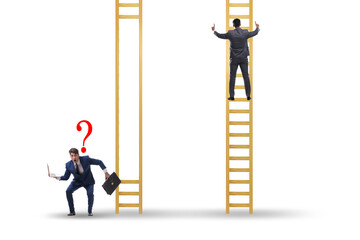 Unfair competition concept with people climbing stairs