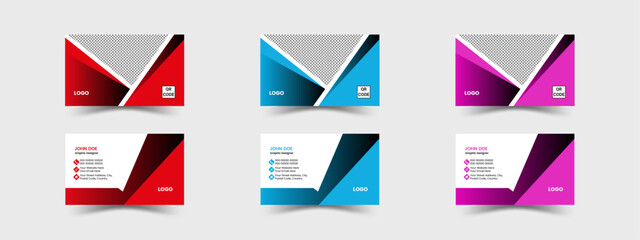 Creative, Double-sided horizontal business card template with abstract background. Vector mockup illustration.