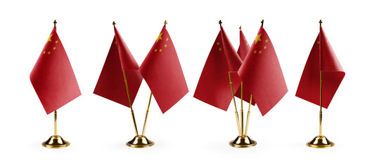 Small national flags of the China on a white background