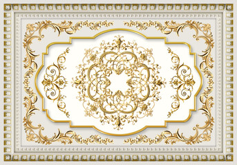 Luxury stretch ceiling decoration model. gold mandala and decorative gold color frame. It can be used as a ceiling decoration.