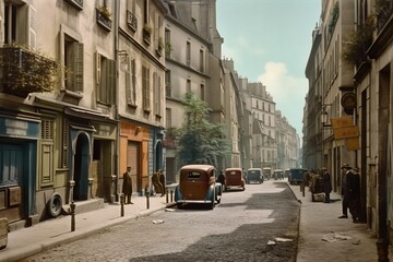 Obraz premium Historical recreation of Paris in the 40s 50s, generative ai