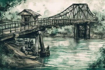 picturesque bridge spanning over a serene river. Generative AI