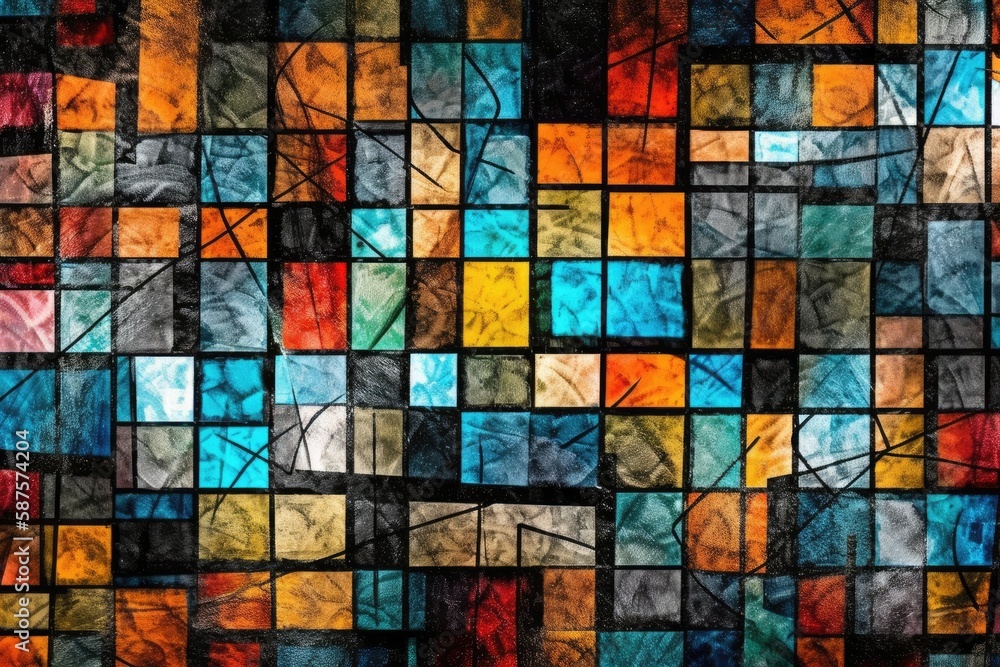 Poster colorful abstract painting with squares and lines. generative ai