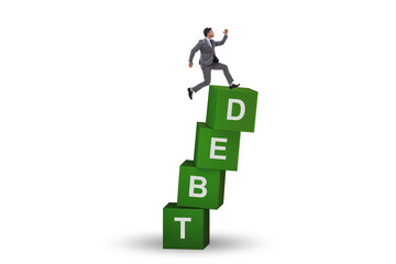 Debt and loan concept with businessman on cubes