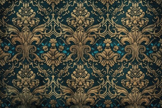 blue and gold floral wallpaper pattern. Generative AI