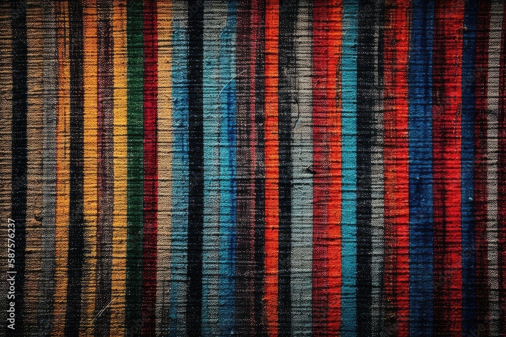 Poster close-up view of a vibrant and colorful rug, with intricate details and patterns. generative ai