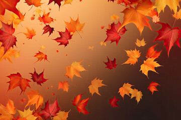 Flying fall maple leaves on autumn background. Falling leaves, seasonal banner with autumn foliage, generative AI