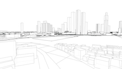 Naklejka na ściany i meble Outline city concept vector. Wire-frame style