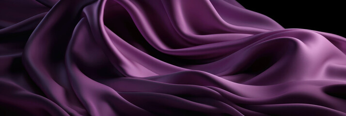 Purple silk textile background. Violet color satin fabric texture, banner. Luxury wavy backdrop. Generative AI