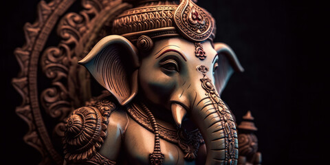 Intricately detailed Ganesh God statue captures the beauty and power of Hinduism. Generative AI