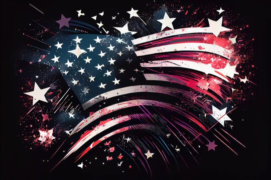 an american flag with stars and paint sperings on black background stock photo - premium, code 619 - 0787. Generative AI