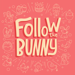 Joyful Happy Easter hand-drawn lettering for greeting cards, social media posts, stickers. Colorful candy pastels spring vector illustration in flat style.