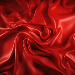 Obraz premium Red silk textile background. Passion color satin fabric texture. Luxury wavy backdrop. Generative AI