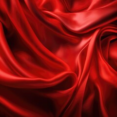 Naklejka na ściany i meble Red silk textile background. Passion color satin fabric texture. Luxury wavy backdrop. Generative AI