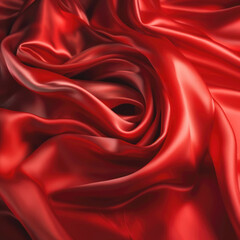 Red silk textile background. Passion color satin fabric texture. Luxury wavy backdrop. Generative AI