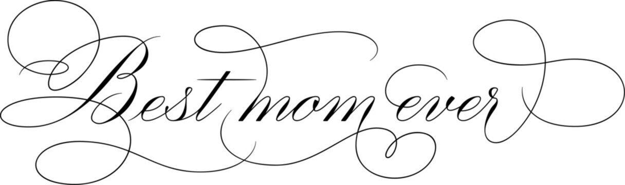 Happy Mothers Day - calligraphic lettering with elegant flourishes. Modern line calligraphy isolated on white background. Black ink illustration. Vector text in linear style.