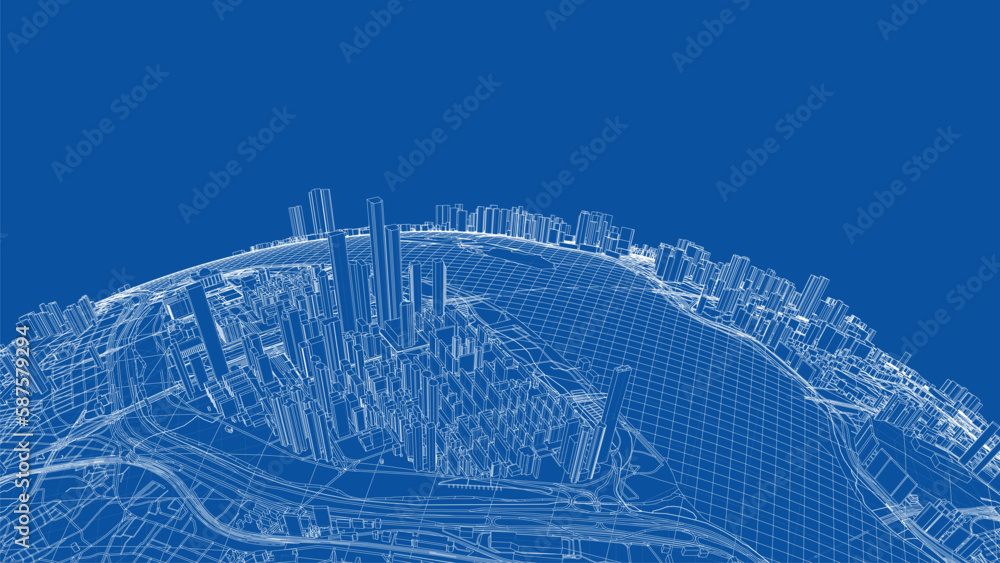 Poster 3d city sphere. vector rendering of 3d