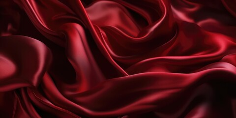 Fototapeta na wymiar Red silk textile background. Passion color satin fabric texture. Luxury wavy backdrop. Generative AI