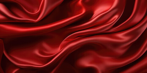Plakat Red silk textile background. Passion color satin fabric texture. Luxury wavy backdrop. Generative AI
