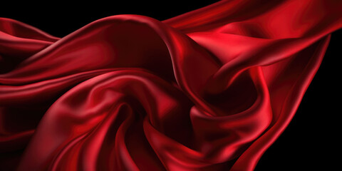 Obraz premium Red silk textile background. Passion color satin fabric texture. Luxury wavy backdrop. Generative AI