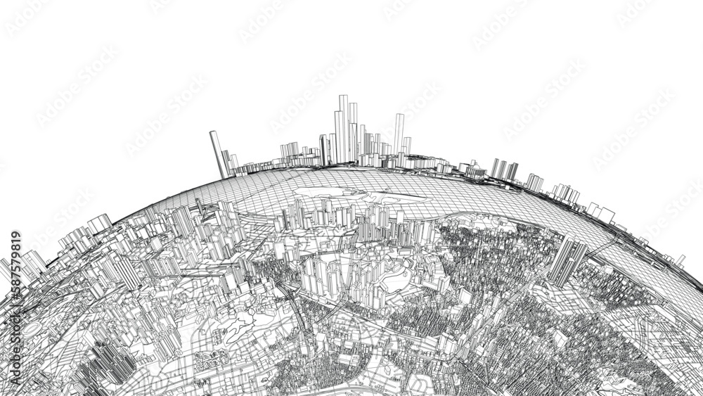 Poster 3d city sphere. vector rendering of 3d