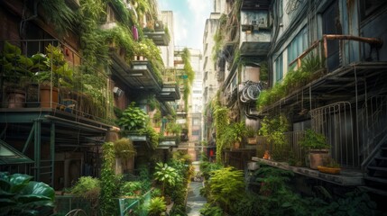 緑化した街並み　エコ　イメージイラスト　generative AI