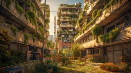 緑化した街並み　エコ　イメージイラスト　generative AI