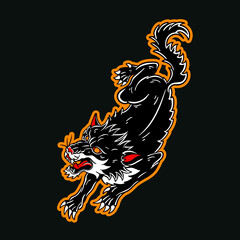 Hand drawn illustration of traditional wolf leader tattoo © ydhckll