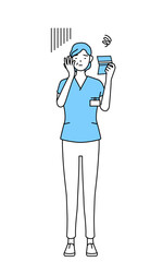 預金通帳を見て落ち込む中年・シニア女性看護師、理学療法士、作業療法士、言語聴覚士、看護助手