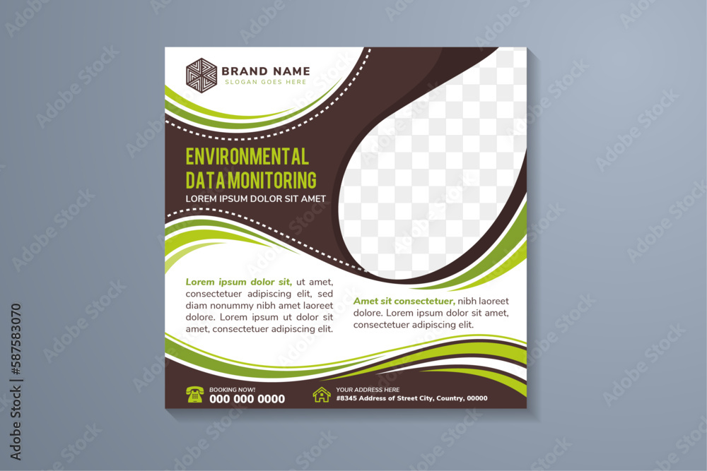 Poster editable minimal square banner template. white background color with curve black and green. suitable
