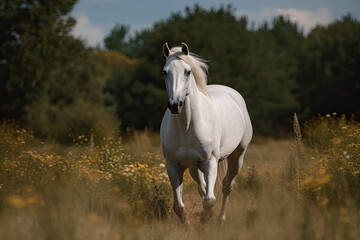 Obraz na płótnie Canvas A Horse run on the meadow, generative AI
