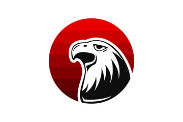 Eagle head logo design vector template negative space in multicolored red circle. Creative Wild Bird Falcon Hawk in circle Logotype concept icon
