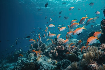 Fototapeta na wymiar Beautiful tropical fish in the ocean, generative AI