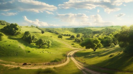 のどかな田舎の風景　イメージイラスト　generative AI