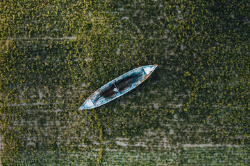 Aerial Drone Photo of Seaweed Farms in Nusa Lembongan Ceningan Bali Indonesia