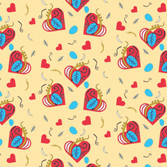 seamless pattern with hearts and flowers